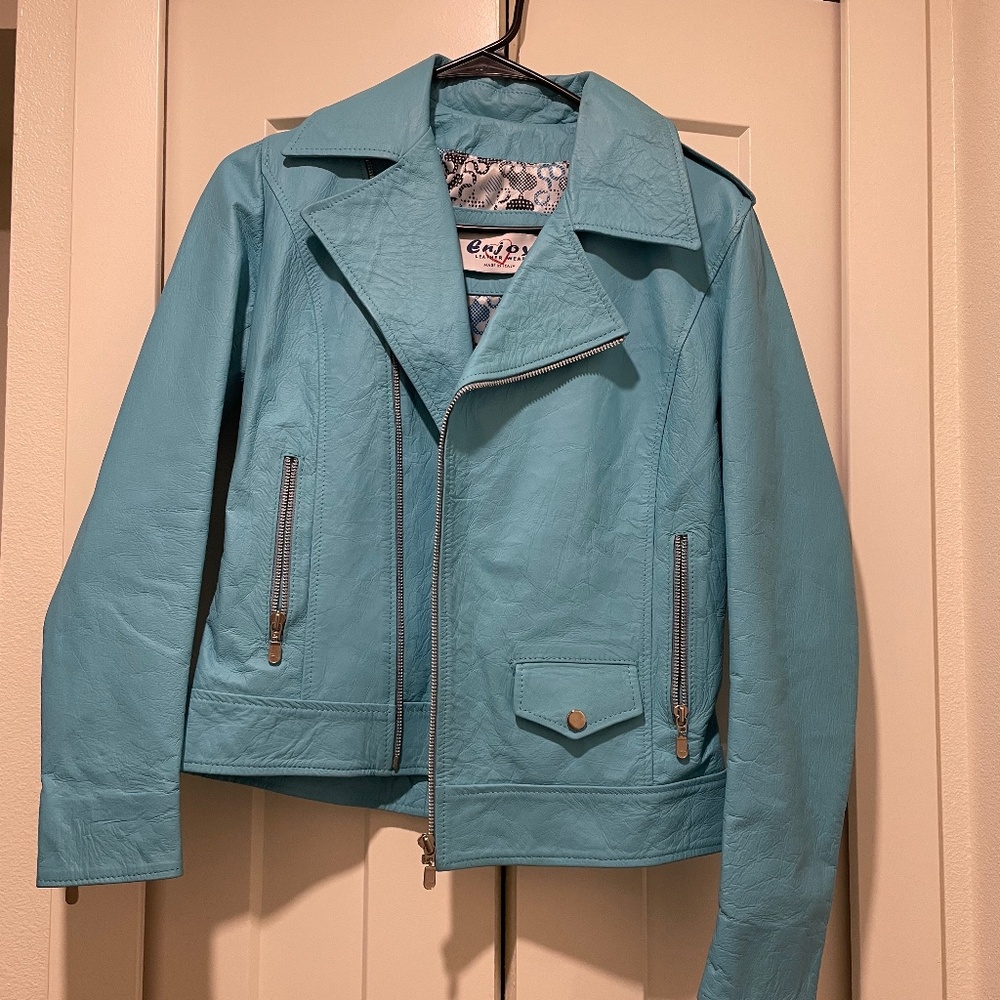 Enjoy Genuine Italian Leather Electric Blue Jacket Small